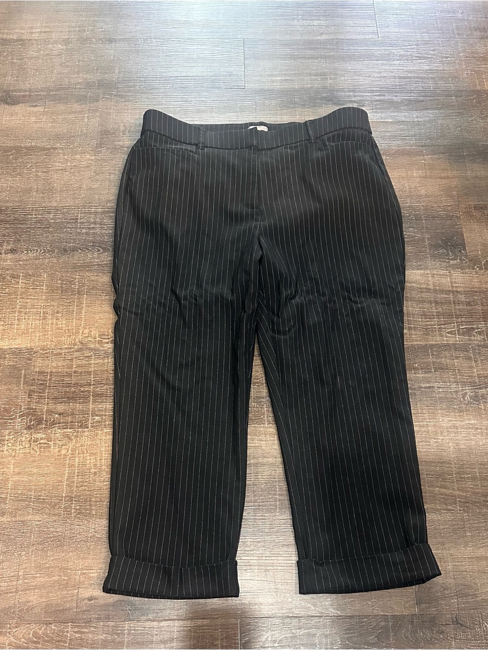 Maurices Black Pinstripe Cropped Cuffed Hem Career Causal Pants Size XL